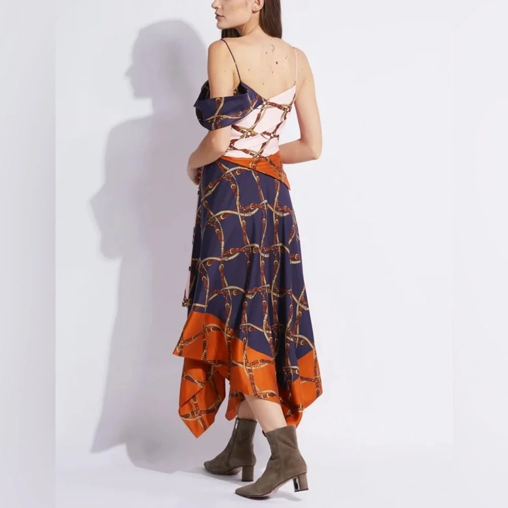 NWT Jonathan Simkhai Runway Saddle-Print Asymmetric Scarf Midi Dress size 6 - Picture 4 of 11